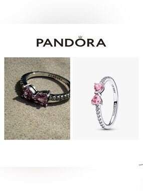 Pandora Sterling Silver Ring with Pink Heart Stones